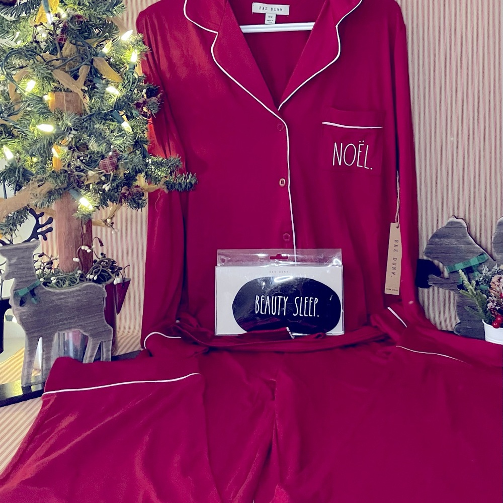 🎄 NWT 🎄 Rae Dunn Noel Pajama Set with Rae Dunn Sleep Mask